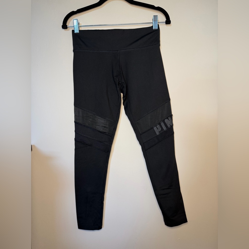 PINK Victoria's Secret Black High-Waist Mesh-Panel Leggings